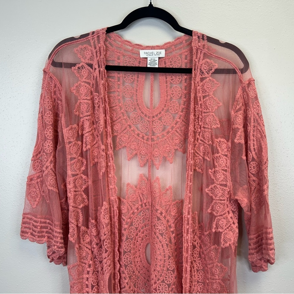 Rachel Zoe Coral Lace Cover-Up Mandala Pattern Boho Beachy O/S Cotton Blend - Picture 3 of 10